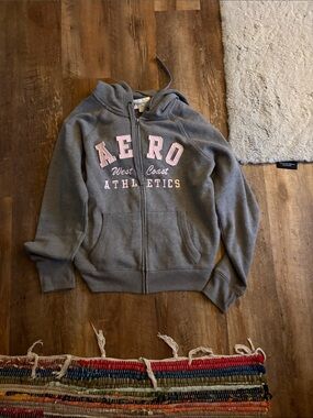 Aeropostale Gray Hoodie with Pink Lettering - Zip Sweatshirt